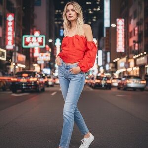 Free People Boho “In the Limelight” Off-Shoulder Crop Top Size-M EUC